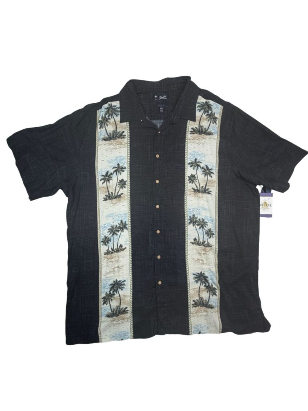 NWT Paradise Collection Mens 3XLTall Black Hawaiian Shirt Palm Camp Tropical